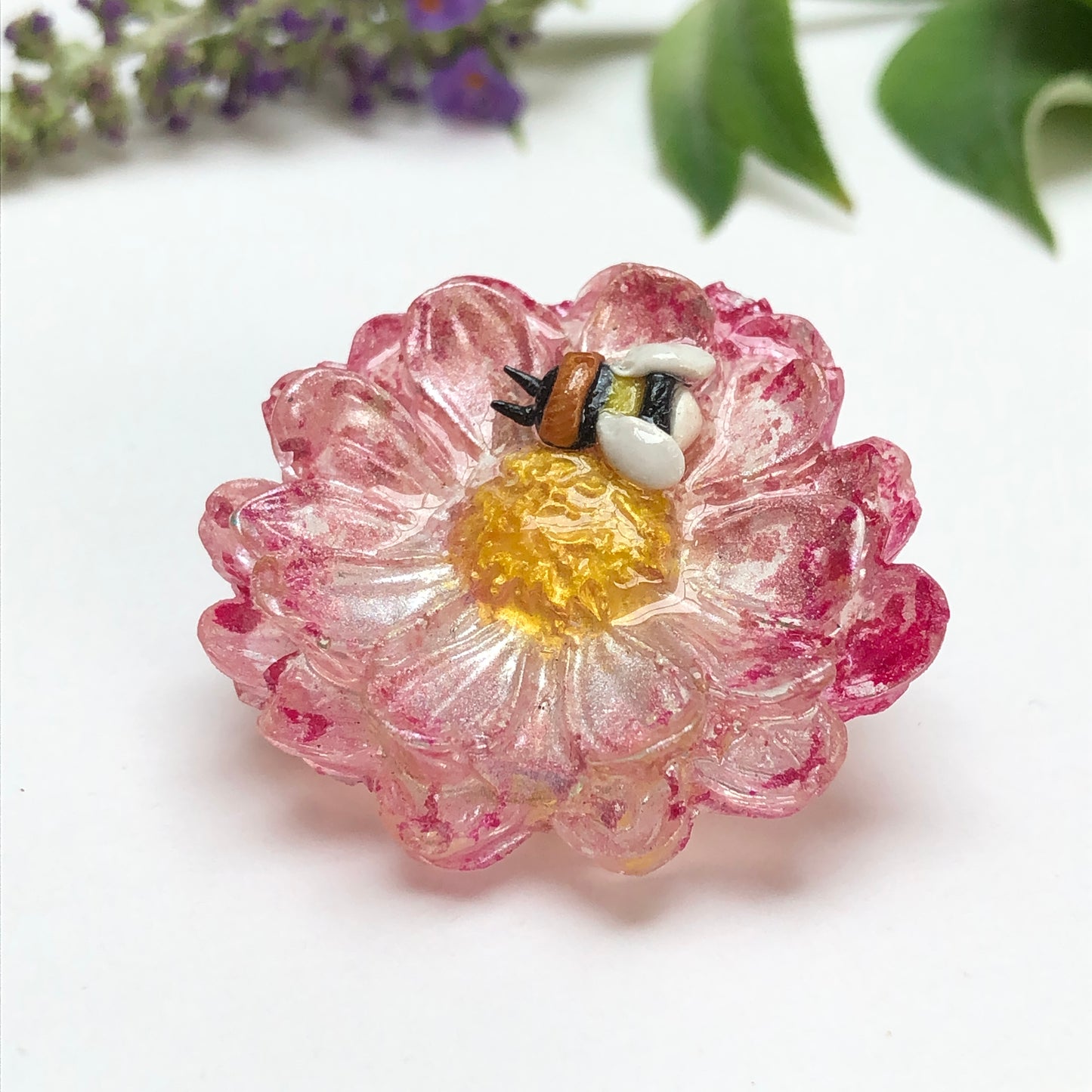 Miniature Handmade Polymer Clay Bee on Epoxy Resin Flower Lapel Pin Br๐๐ธ Buzzing with Elegance: Introducing our Miniature Handmade Polymer Clay Bee on Epoxy Resin Flower Lapel Pin Brooch! ๐ธ๐Looking to add a touch of whimsy and natuBee lapel pinPadpod & BerrieMy Fairytale GiftsEpoxy Resin Flower Lapel Pin Brooch
