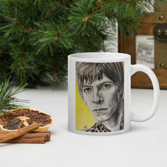 David Bowie pencil sketch portrait - White glossy mug