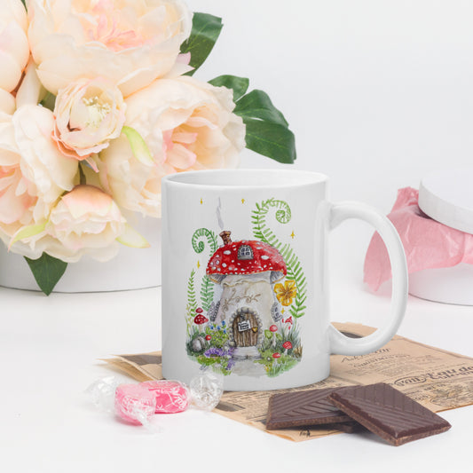 Home Sweet Home - White glossy mug cute Mushroom House printed both sides